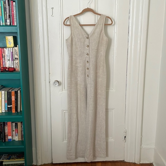 Paloma Wool Alana Linen Button front Jumpsuit EU sz 40 (8 US) *beige, not blue* - Picture 3 of 9